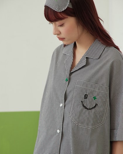 ◢g+微笑拼接格紋短袖睡衣(三色)