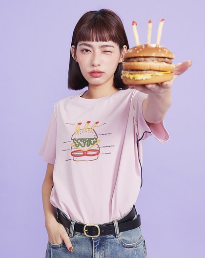 涼感漢堡許願密拷印花T恤(兩色)