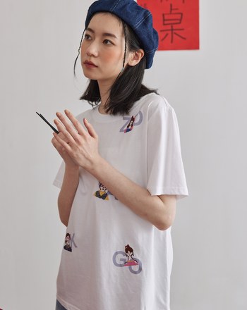 復古卡拉OK女郎羅紋領T恤(兩色)